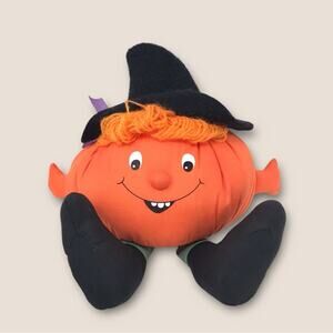 1982 Vintage Hallmark Orange Pumpkin Witch Halloween Bean Bag Plush